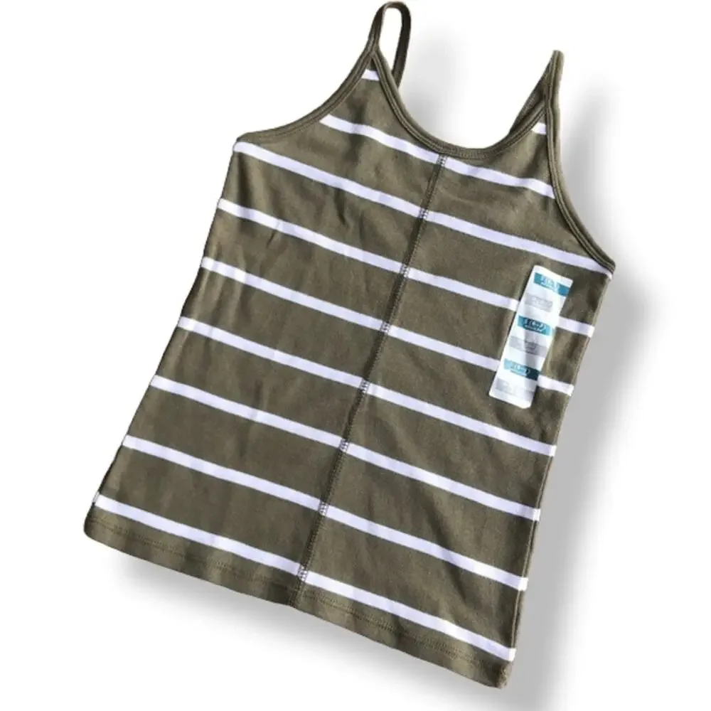 Old Navy Girls Tank‎ Top Size S 6 7 Boot Camp Olive Green White Striped NEW